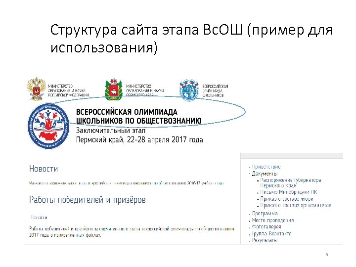 Структура сайта этапа Вс. ОШ (пример для использования) 9 