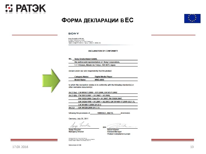 ФОРМА ДЕКЛАРАЦИИ В ЕС 17. 03. 2018 13 
