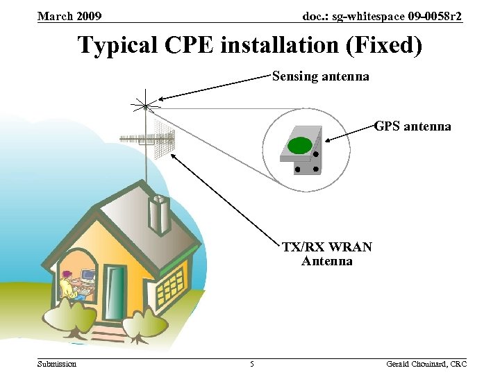 doc. : sg-whitespace 09 -0058 r 2 March 2009 Typical CPE installation (Fixed) Sensing