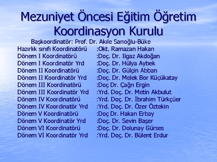 Mezuniyet Öncesi Eğitim Öğretim Koordinasyon Kurulu Başkoordinatör: Prof. Dr. Akıle Sarıoğlu-Büke Hazırlık sınıfı Koordinatörü