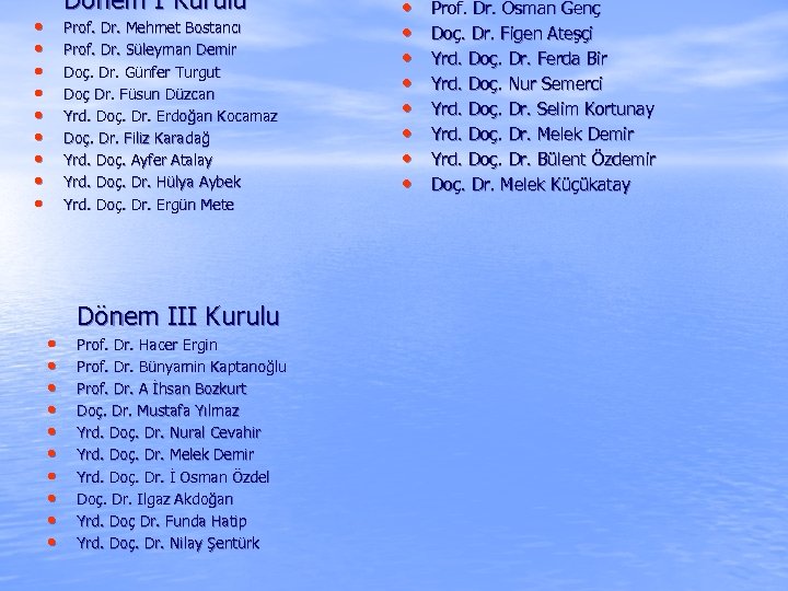 Dönem I Kurulu • • • Prof. Dr. Mehmet Bostancı Prof. Dr. Süleyman Demir