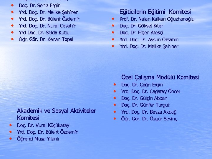  • • • Doç. Dr. Selim Kortunay Doç. Dr. Şeniz Ergin Yrd. Doç.