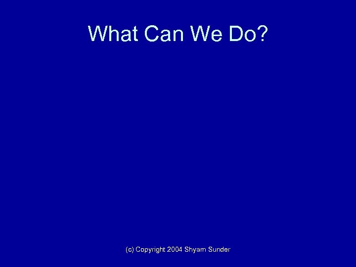 What Can We Do? (c) Copyright 2004 Shyam Sunder 