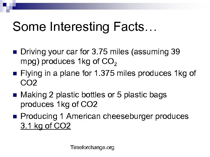 Some Interesting Facts… n n Driving your car for 3. 75 miles (assuming 39