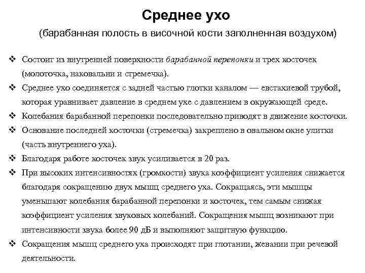 Среднее ухо (барабанная полость в височной кости заполненная воздухом) v Состоит из внутренней поверхности