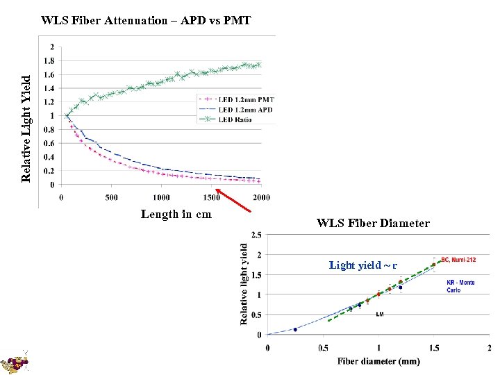 Relative Light Yield WLS Fiber Attenuation – APD vs PMT Length in cm WLS