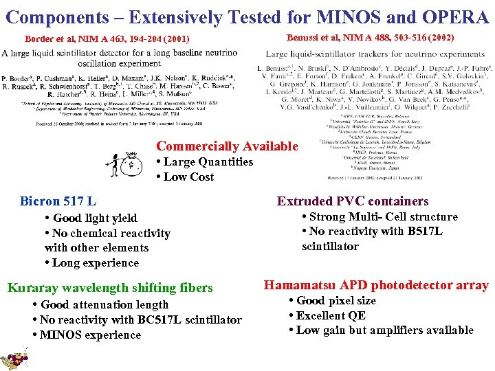 Components – Extensively Tested for MINOS and OPERA Border et al, NIM A 463,