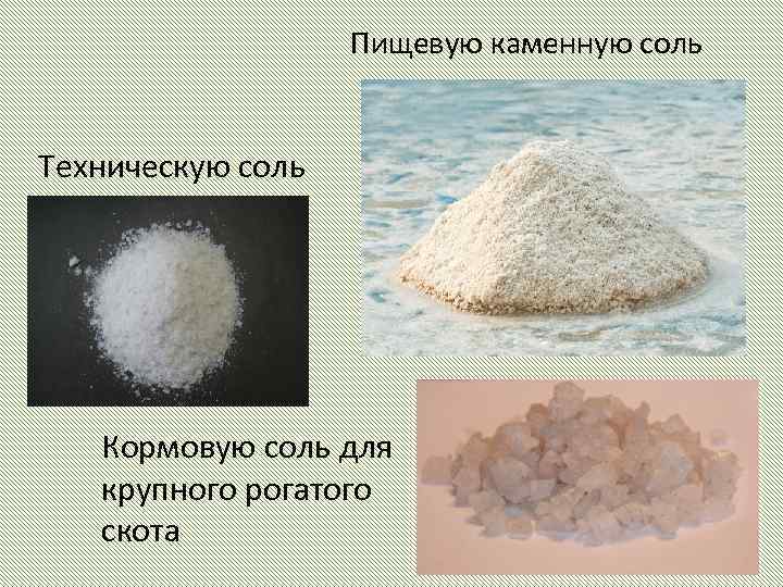  Пищевую каменную соль Техническую соль Кормовую соль для крупного рогатого скота 