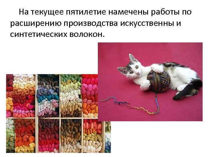На текущее пятилетие намечены работы по расширению производства искусственны и синтетических волокон. 