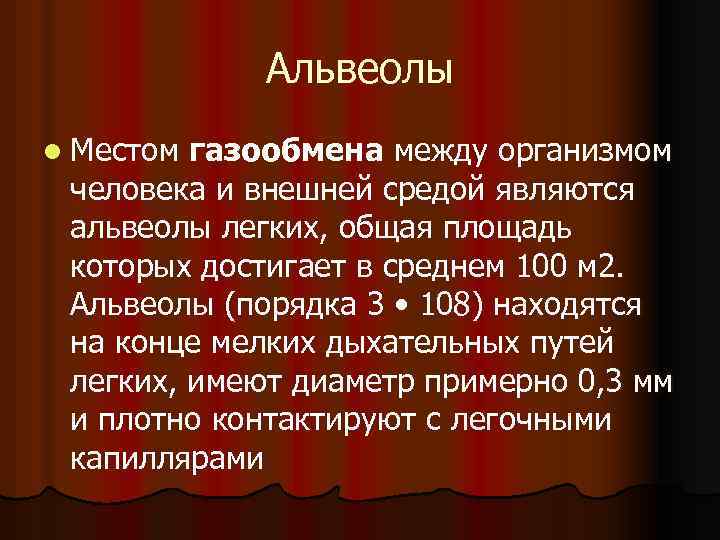 Альвеолы l Местом газообмена между организмом человека и внешней средой являются альвеолы легких, общая