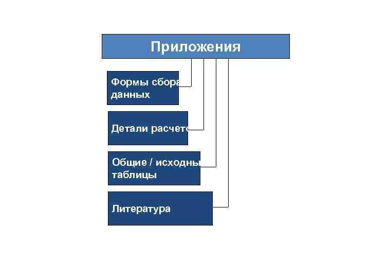 Приложения Формы сбора данных Детали расчетов Общие / исходные таблицы Литература 