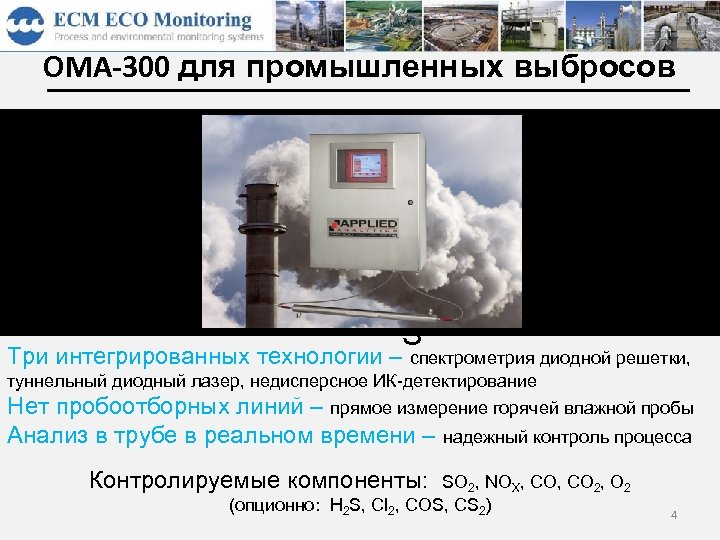 OMA-300 для промышленных выбросов SO 2 NO X H 2 S standard : CO
