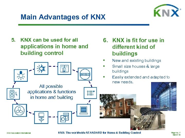Main Advantages of KNX 5. KNX can be used for all applications in home