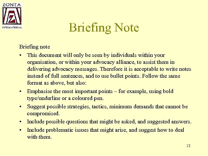 Briefing Note Briefing note • This document will only be seen by individuals within