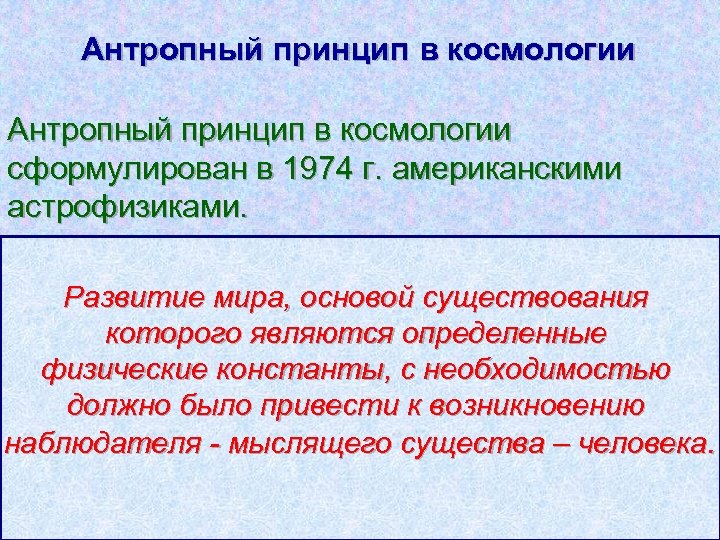 Что означает антропный принцип в современной научной картине мира