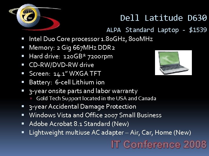 Dell Latitude D 630 ALPA Standard Laptop - $1539 Intel Duo Core processor 1.