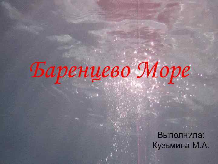 Баренцево Море Выполнила: Кузьмина М. А. 