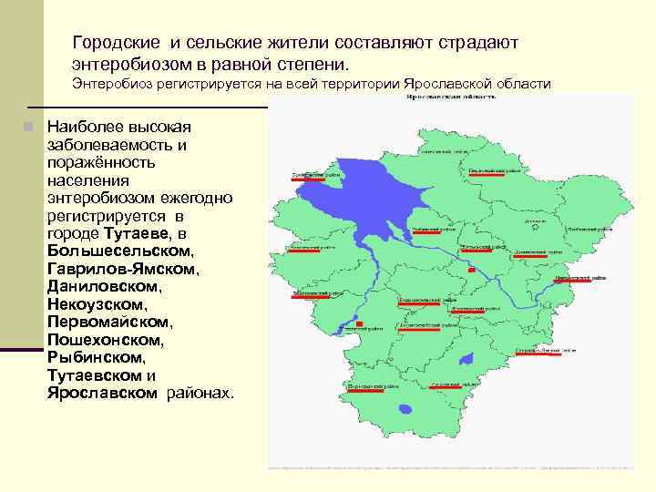 Городские и сельские жители составляют страдают энтеробиозом в равной степени. Энтеробиоз регистрируется на всей
