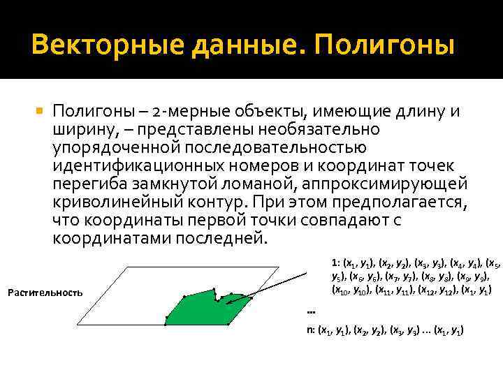 Векторные данные. Полигоны – 2 -мерные объекты, имеющие длину и ширину, – представлены необязательно