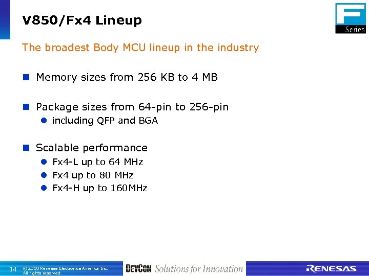 V 850/Fx 4 Lineup The broadest Body MCU lineup in the industry n Memory