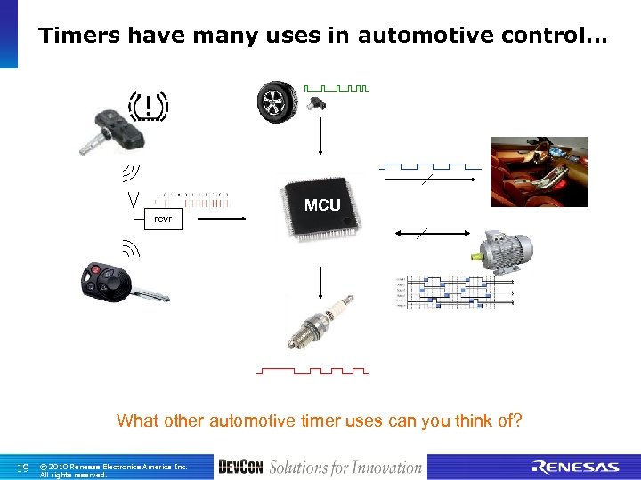 Timers have many uses in automotive control… rcvr MCU What other automotive timer uses
