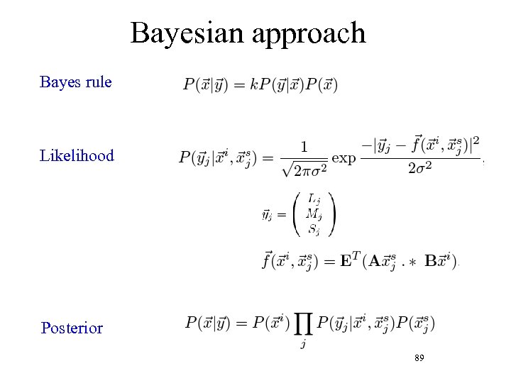 Bayesian approach Bayes rule Likelihood Posterior 89 