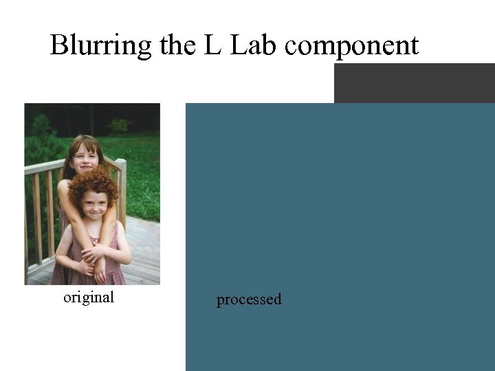 Blurring the L Lab component L a b original processed 