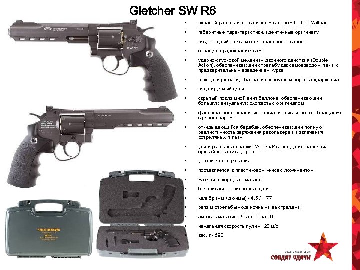 Gletcher SW R 6 • пулевой револьвер с нарезным стволом Lothar Walther • габаритные