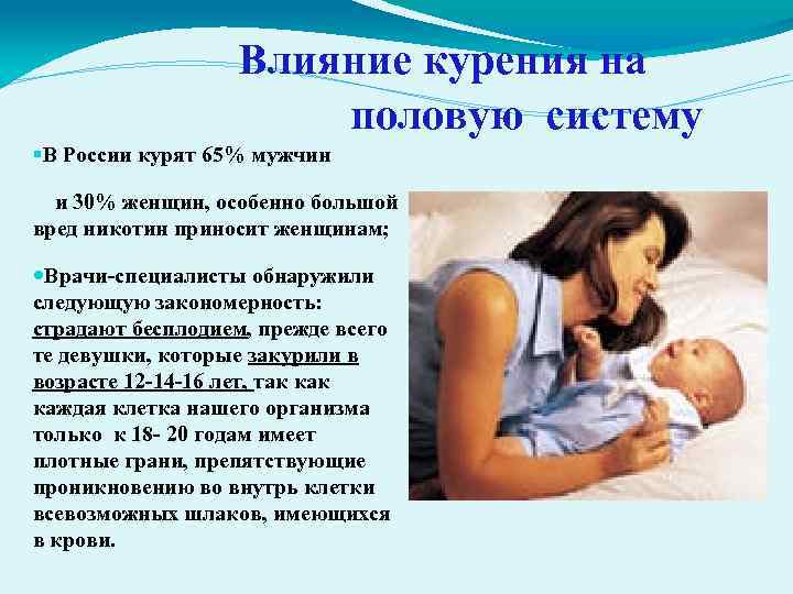 Влияние курения на половую систему §В России курят 65% мужчин и 30% женщин, особенно