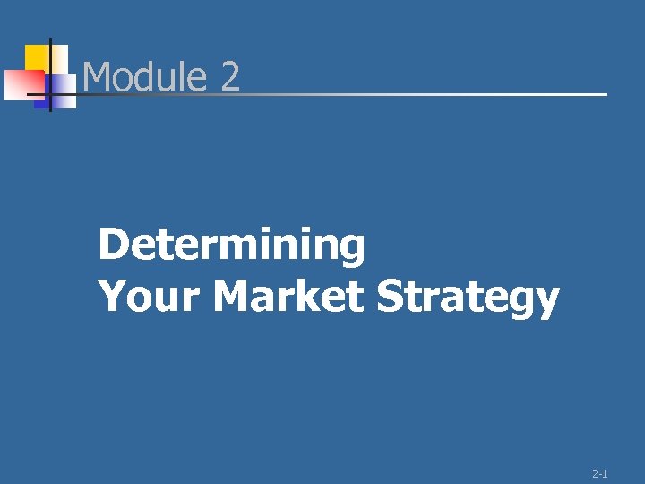 Module 2 Determining Your Market Strategy 2 -1 