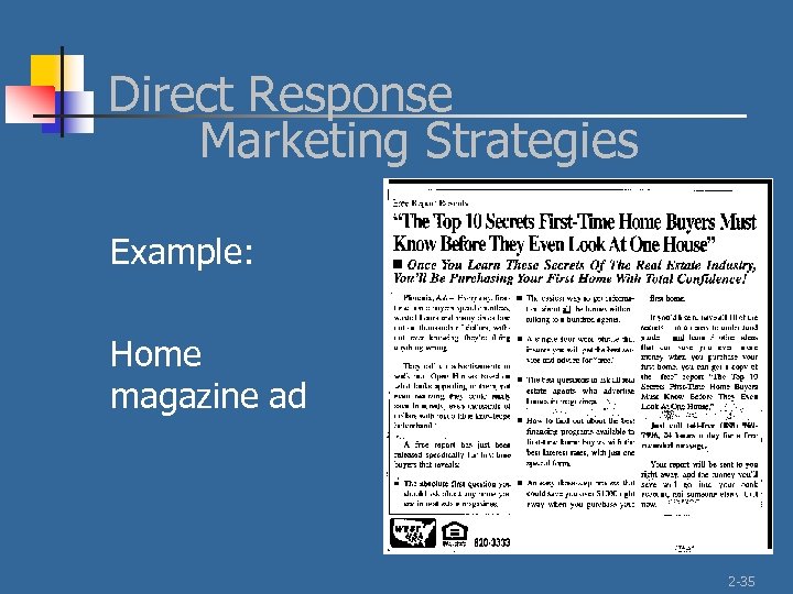 Direct Response Marketing Strategies Example: Home magazine ad 2 -35 