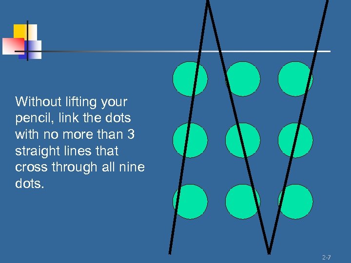 Without lifting your pencil, link the dots with no more than 3 straight lines