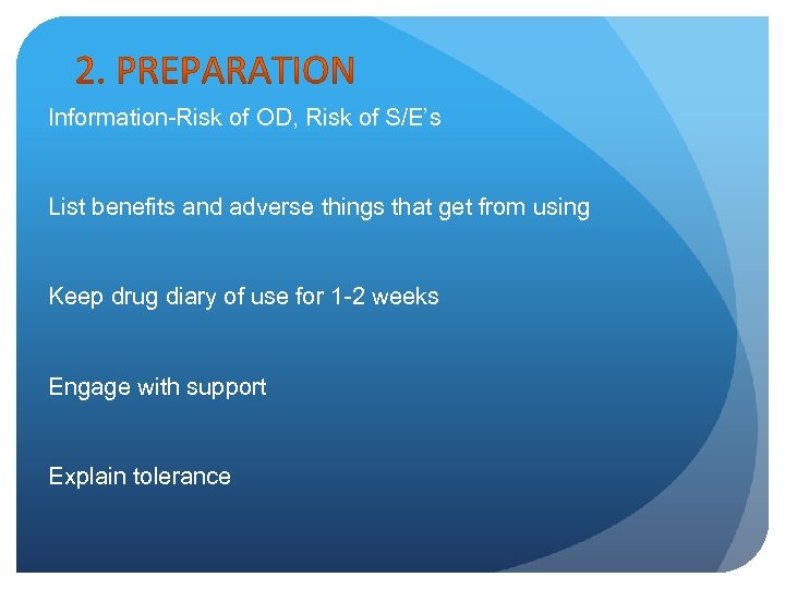 Information-Risk of OD, Risk of S/E’s List benefits and adverse things that get from