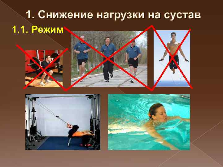 1. Снижение нагрузки на сустав 1. 1. Режим 