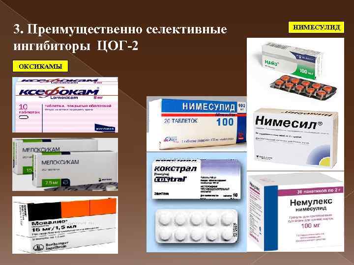 3. Преимущественно селективные ингибиторы ЦОГ-2 ОКСИКАМЫ НИМЕСУЛИД 