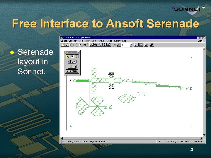 Free Interface to Ansoft Serenade layout in Sonnet. 12 