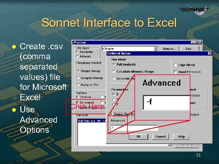 Sonnet Interface to Excel l l Create. csv (comma separated values) file for Microsoft