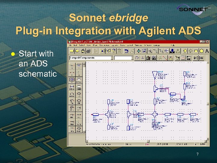 Sonnet ebridge Plug-in Integration with Agilent ADS l Start with an ADS schematic 7