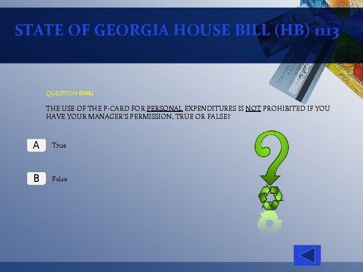 STATE OF GEORGIA HOUSE BILL (HB) 1113 QUESTION ONE: THE USE OF THE P-CARD