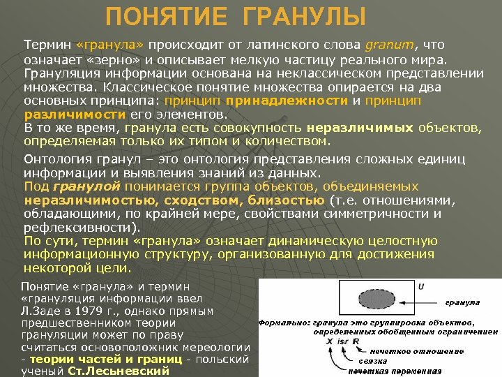 ПОНЯТИЕ ГРАНУЛЫ Термин «гранула» происходит от латинского слова granum, что означает «зерно» и описывает
