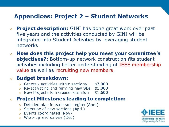 Appendices: Project 2 – Student Networks o Project description: GINI has done great work