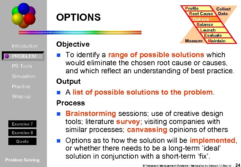 OPTIONS Introduction PROBLEM PS Tools Simulation Practice Wrap-up Exercise 7 Exercise 8 Quote Problem