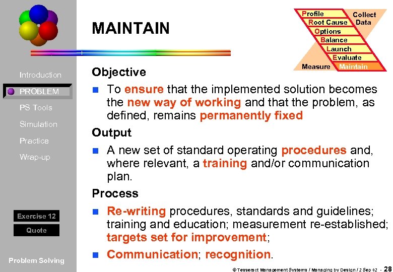 MAINTAIN Introduction PROBLEM PS Tools Simulation Practice Wrap-up Exercise 12 Quote Problem Solving Profile