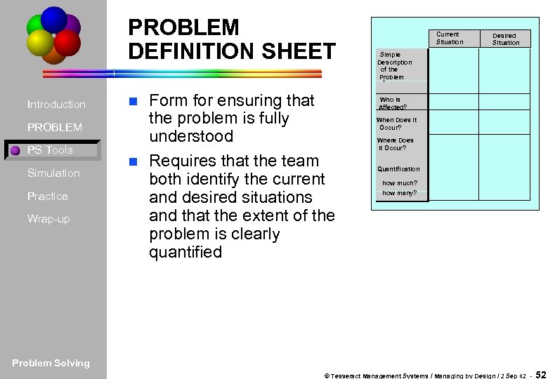 PROBLEM DEFINITION SHEET Introduction PROBLEM PS Tools Simulation Practice Wrap-up Form for ensuring that