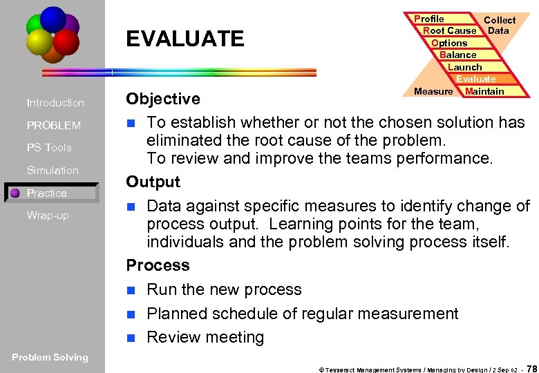 EVALUATE Introduction PROBLEM PS Tools Simulation Practice Wrap-up Profile Collect Root Cause Data Options