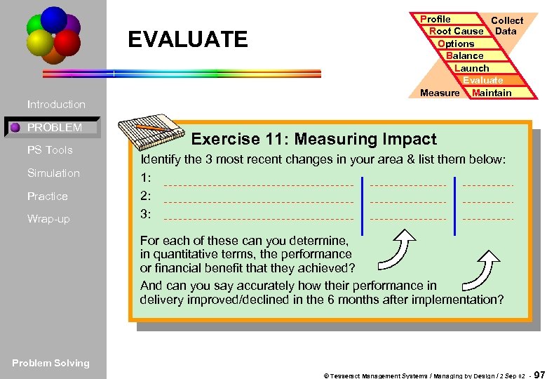 EVALUATE Introduction PROBLEM PS Tools Simulation Practice Wrap-up Profile Collect Root Cause Data Options