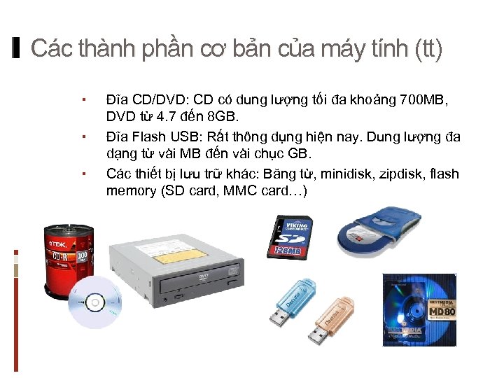 Các thành phần cơ bản của máy tính (tt) Đĩa CD/DVD: CD có dung