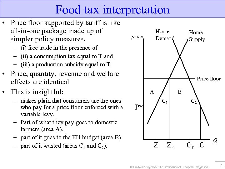 Food tax interpretation • Price floor supported by tariff is like all-in-one package made