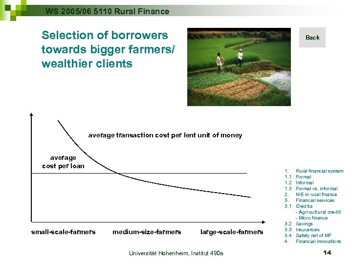 WS 2005/06 5110 Rural Finance Selection of borrowers towards bigger farmers/ wealthier clients Back