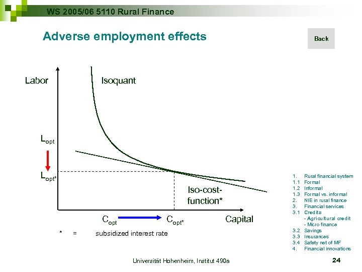 WS 2005/06 5110 Rural Finance Adverse employment effects Labor Back Isoquant Lopt* Iso-costfunction* Copt